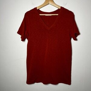 American Giant Women's Premium Slub V-Neck Tee Burnt‎ Orange Cotton size medium